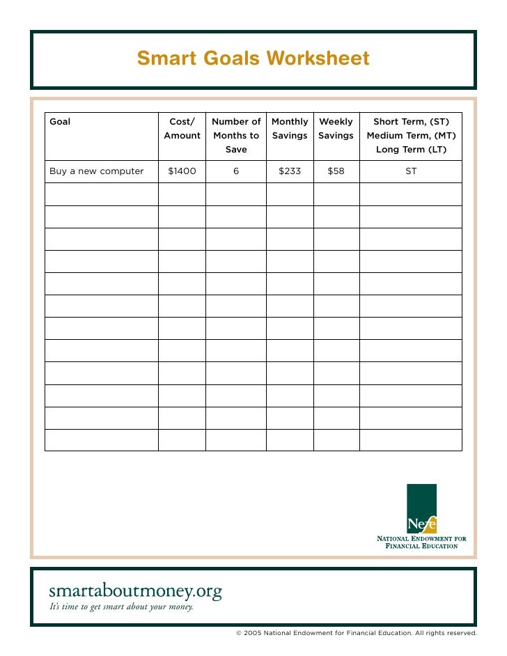 smart goals worksheet weekly goal sheet
