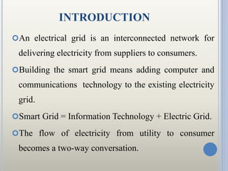 INTRODUCTION
An electrical grid is an interconnected network for
delivering electricity from suppliers to consumers.
Bui...