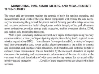 Monitoring PMU,SMART METERS and measurement technologies