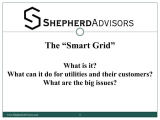 The “Smart Grid” What is it?  What can it do for utilities and their customers?  What are the big issues? www.ShepherdAdvisors.com 