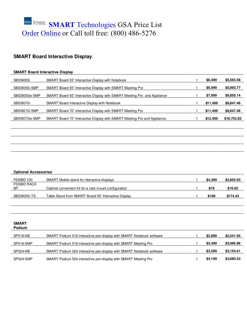 Smart GSA Price List 1314