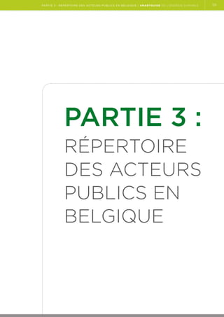 partie 3 : Répertoire des acteurs publics en Belgique | Smartguide de l’énergie durable

Partie 3 :
Répertoire
des acteurs 
publics en
Belgique

59

 