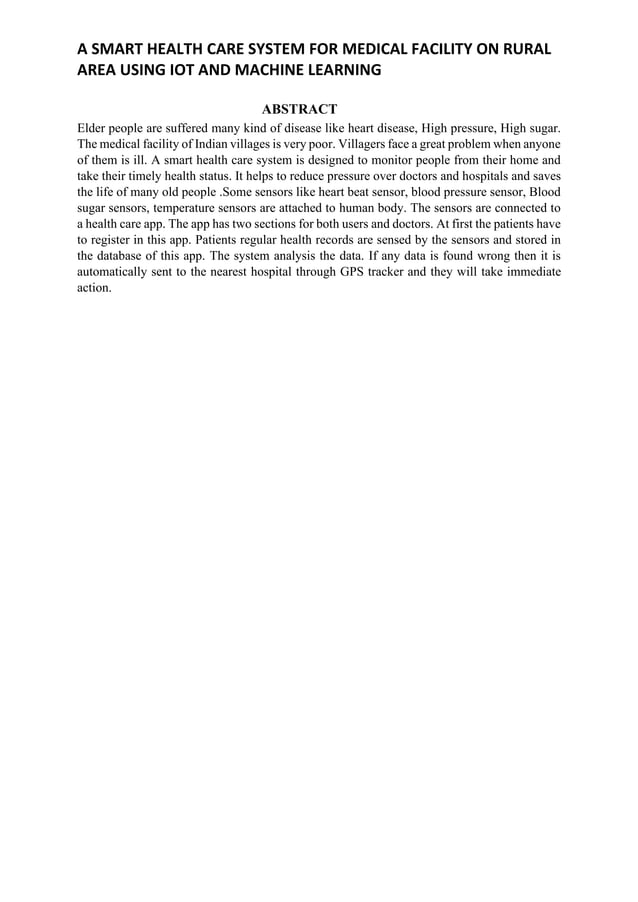 Smart health care System Using IOT and Machine learning | PDF