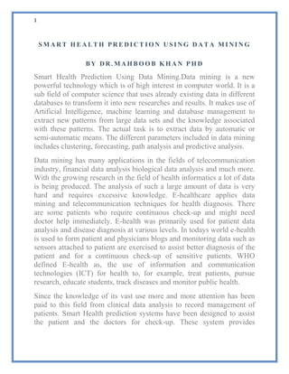 SMART HEALTH PREDICTION USING DATA MINING by Dr.Mahboob Khan Phd | PDF