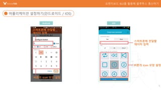 5
어플리케이션 설정하기(안드로이드 / IOS)
스마트폰에 전달할
데이터 입력
버튼의 icon 모양 설정
스마트폰에 전달할
데이터 입력
버튼의 icon 모양 설정
Android IOS
 