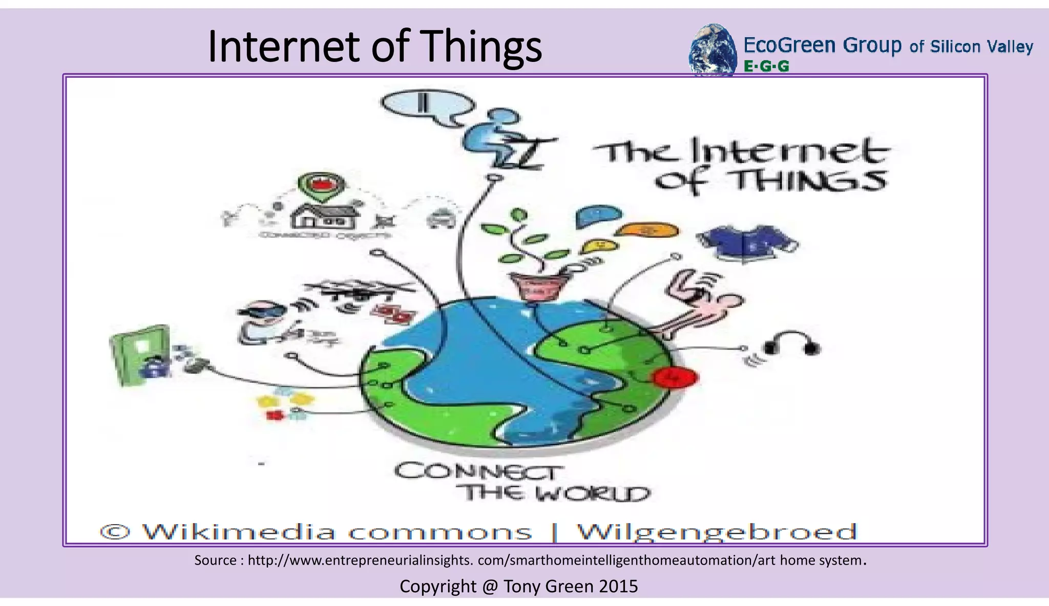 Copyright @ Tony Green 2015
Internet of Things
Source : http://www.entrepreneurialinsights. com/smarthomeintelligenthomeautomation/art home system.
 