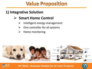 1) Integrative Solution
        Smart Home Control
          Intelligent energy management
          One controller for all systems
          Home monitoring




      MT 5016 : Business Models for Hi-Tech Products
 