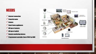 NEEDS
 Internet connection
 Powerful router
 Camera
 Smart home appliances
 All type of sensors
 All type of switch
 Remote monitoring devices
 Programmed controller (here ET8511 ip FAM)
 
