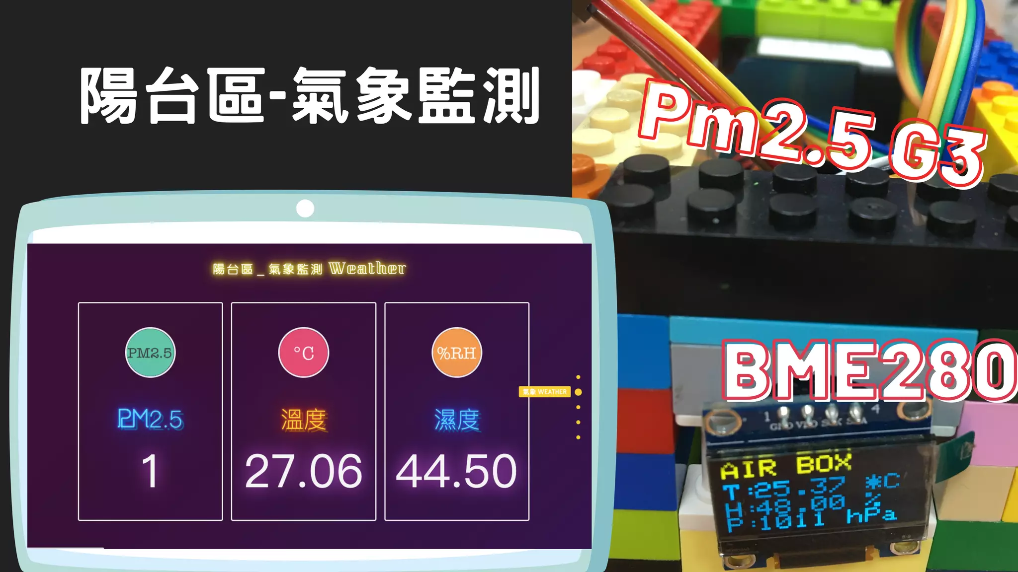 陽台區-氣象監測
BME280BME280BME280
Pm2.5 G3
Pm2.5 G3
Pm2.5 G3
 