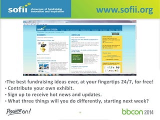 •The best fundraising ideas ever, at your fingertips 24/7, for free! 
• Contribute your own exhibit. 
• Sign up to receive hot news and updates. 
• What three things will you do differently, starting next week? 
16 
www.sofii.org 
 