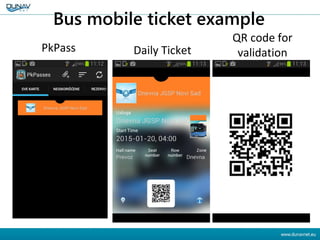 Bus mobile ticket example
PkPass Daily Ticket
QR code for
validation
 