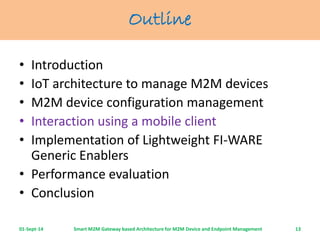 Smart M2M gateway based architecture for m2m device and endpoint ...