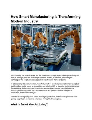 How Smart Manufacturing Is Revolutionizing Modern Industry with AI and ...
