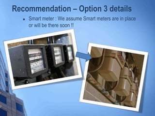 Recommendation – Option 3 details
 Smart meter : We assume Smart meters are in place
or will be there soon !!
 
