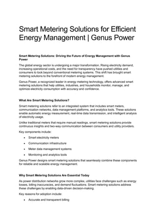 Smart Metering Solutions for Efficient Energy Management | Genus Power ...