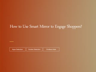 How to Use Smart Mirror to Engage Shoppers?
Endless AisleGuides SelectionApps Selection
 