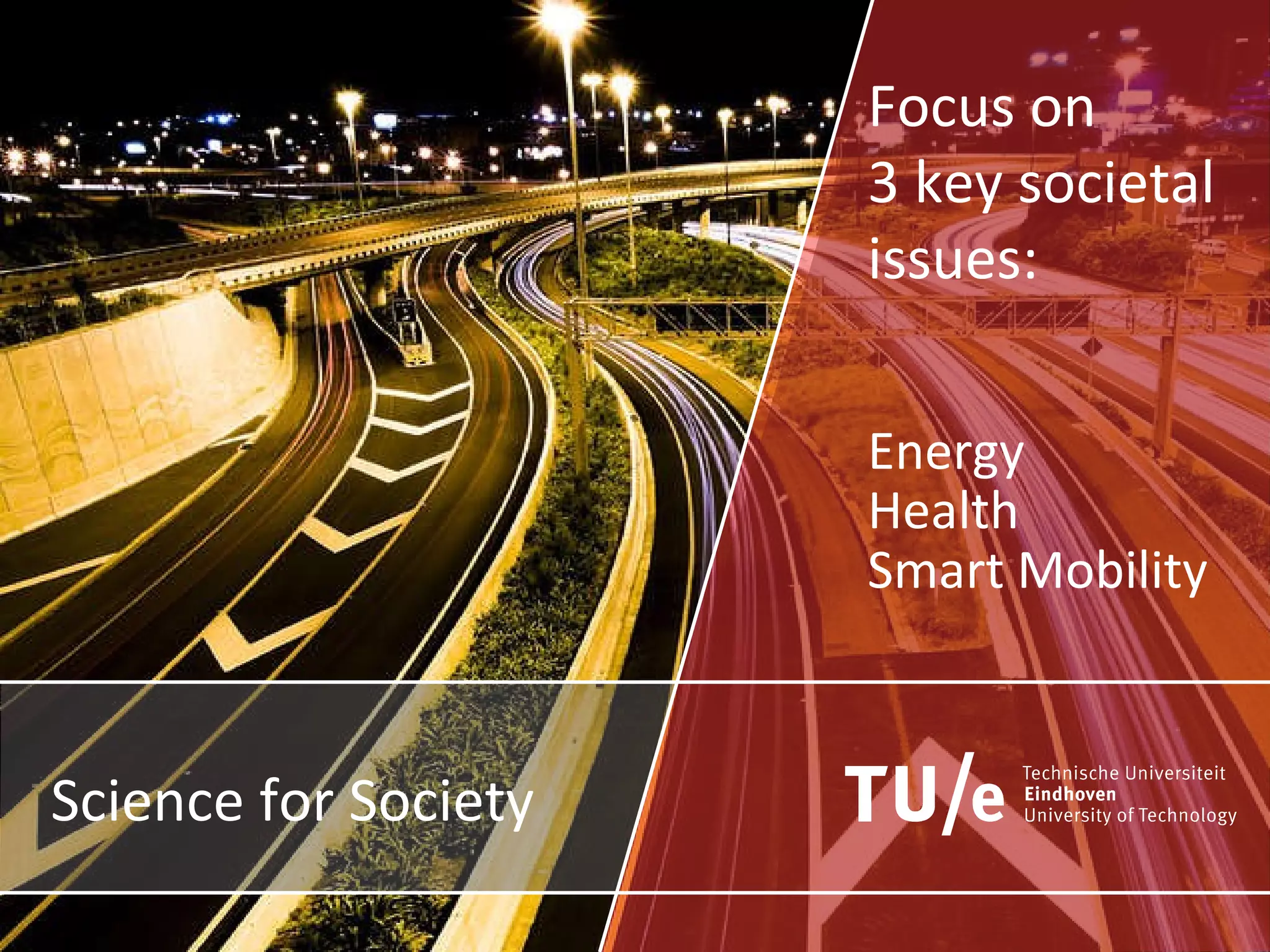 Negative sides Science for Society Health Focus on 3 key societal issues: Smart Mobility Energy