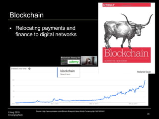 8 Aug 2019
EmergingTech
Blockchain
46
Source: http://www.amazon.com/Bitcoin-Blueprint-New-World-Currency/dp/1491920491
 R...