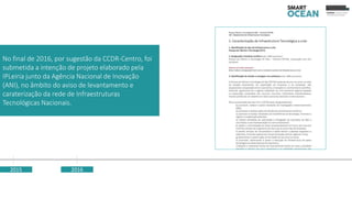 2015 2016
No final de 2016, por sugestão da CCDR-Centro, foi
submetida a intenção de projeto elaborado pela
IPLeiria junto da Agência Nacional de Inovação
(ANI), no âmbito do aviso de levantamento e
caraterização da rede de Infraestruturas
Tecnológicas Nacionais.
 
