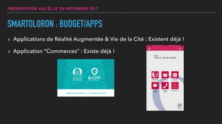 SMARTOLORON : BUDGET/APPS
▸ Applications de Réalité Augmentée & Vie de la Cité : Existent déjà !
▸ Application “Commerces”...
