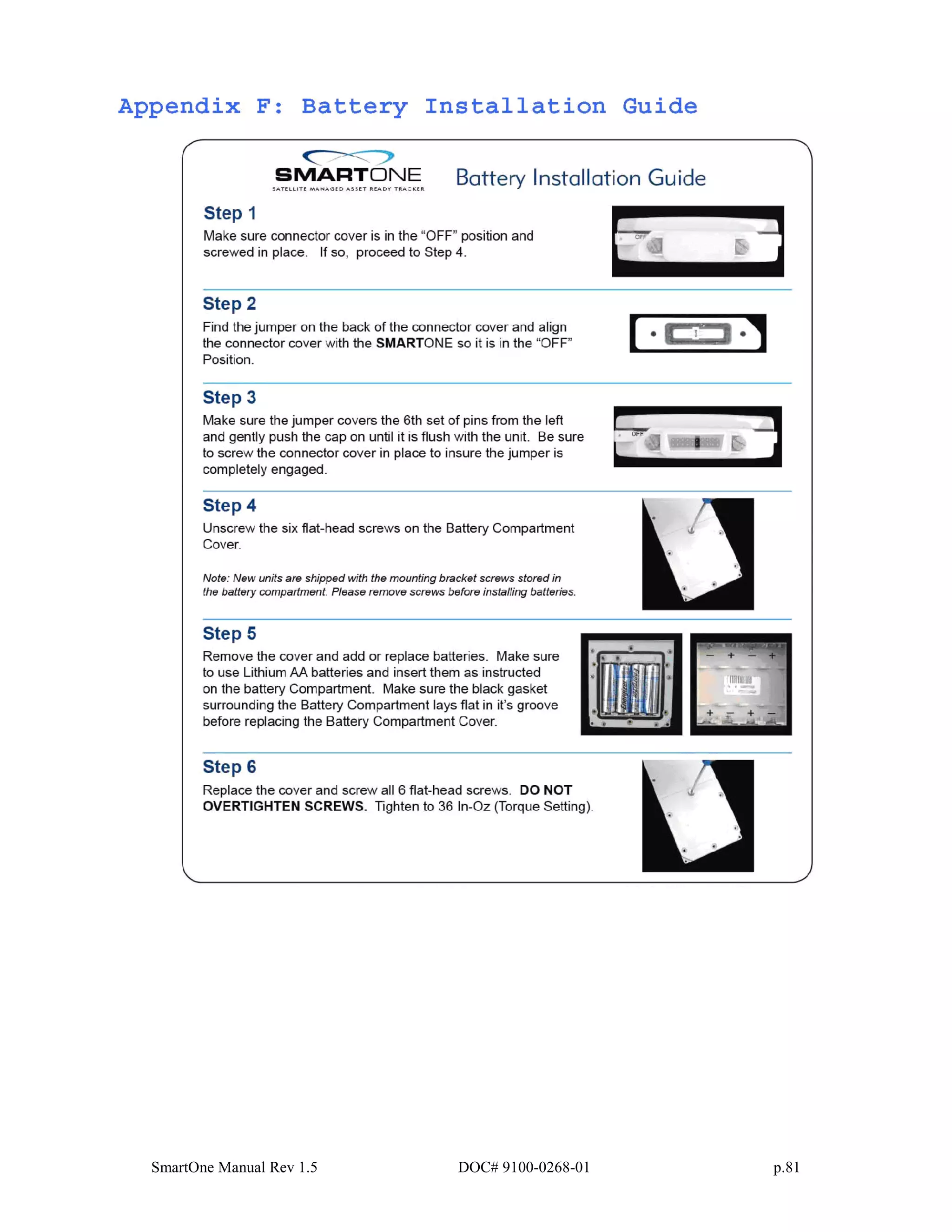 SmartOne Manual Rev 1.5 DOC# 9100-0268-01 p.81
 