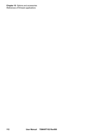 Chapter 10 Options and accessories
References of firmware applications
112 User Manual 7SMART102 Rev000
 