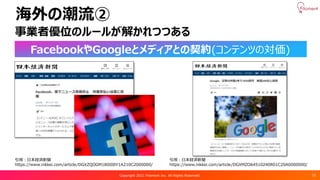 Copyright 2021 Filament Inc. All Rights Reserved. 15
海外の潮流②
FacebookやGoogleとメディアとの契約(コンテンツの対価)
事業者優位のルールが解かれつつある
引用：日本経済新聞
https://www.nikkei.com/article/DGXZQOGM180I00Y1A210C2000000/
引用：日本経済新聞
https://www.nikkei.com/article/DGXMZO64510240R01C20A0000000/
 