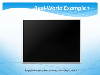 Real-World Example 1

http://www.youtube.com/watch?v=1GkqJT0N28A

 