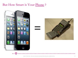 But How Smart is Your Phone ?

=
DEUTSCHE TELECOM HOSTED BUSINESS SERVICES

26

 