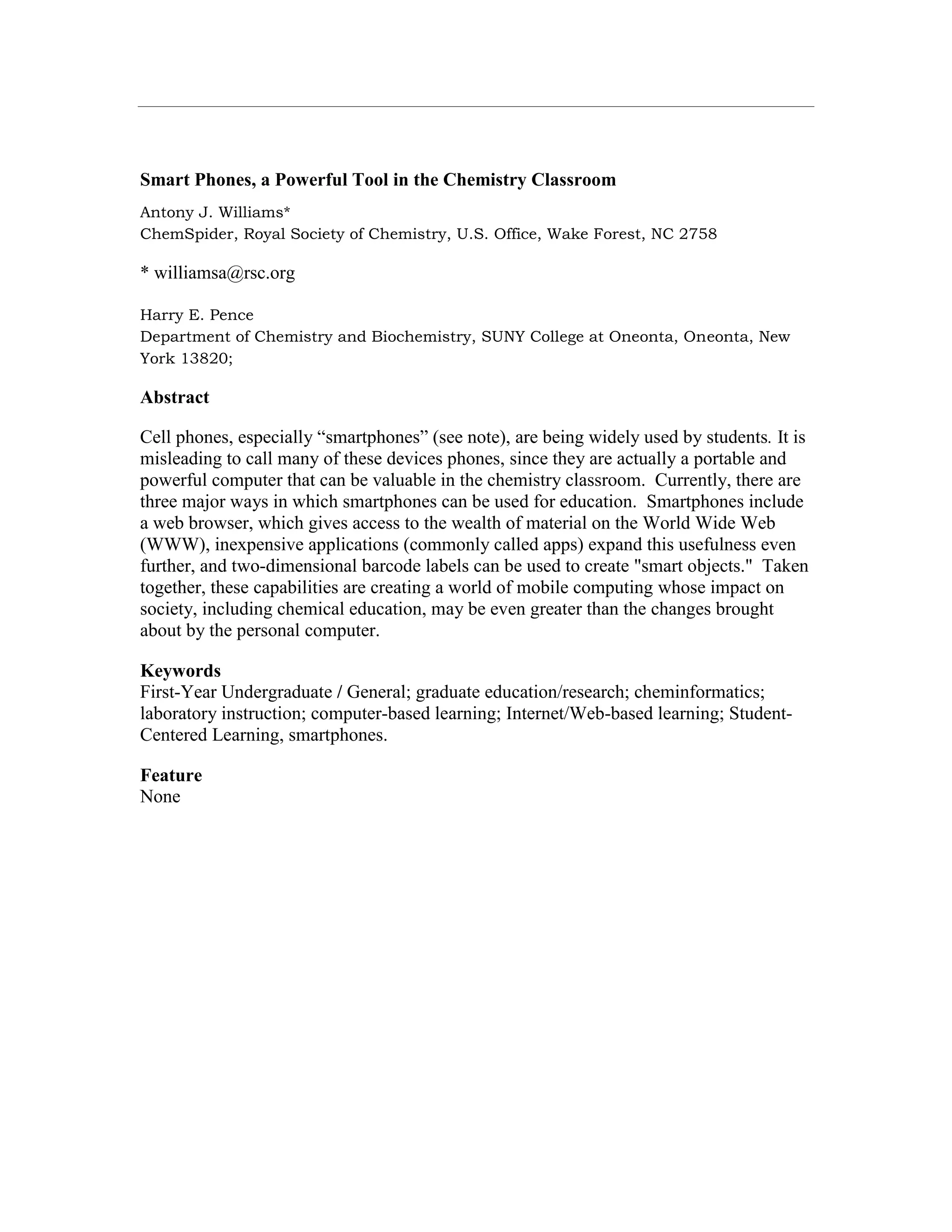 Smart phones are a powerful tool in the chemistry classroom | PDF