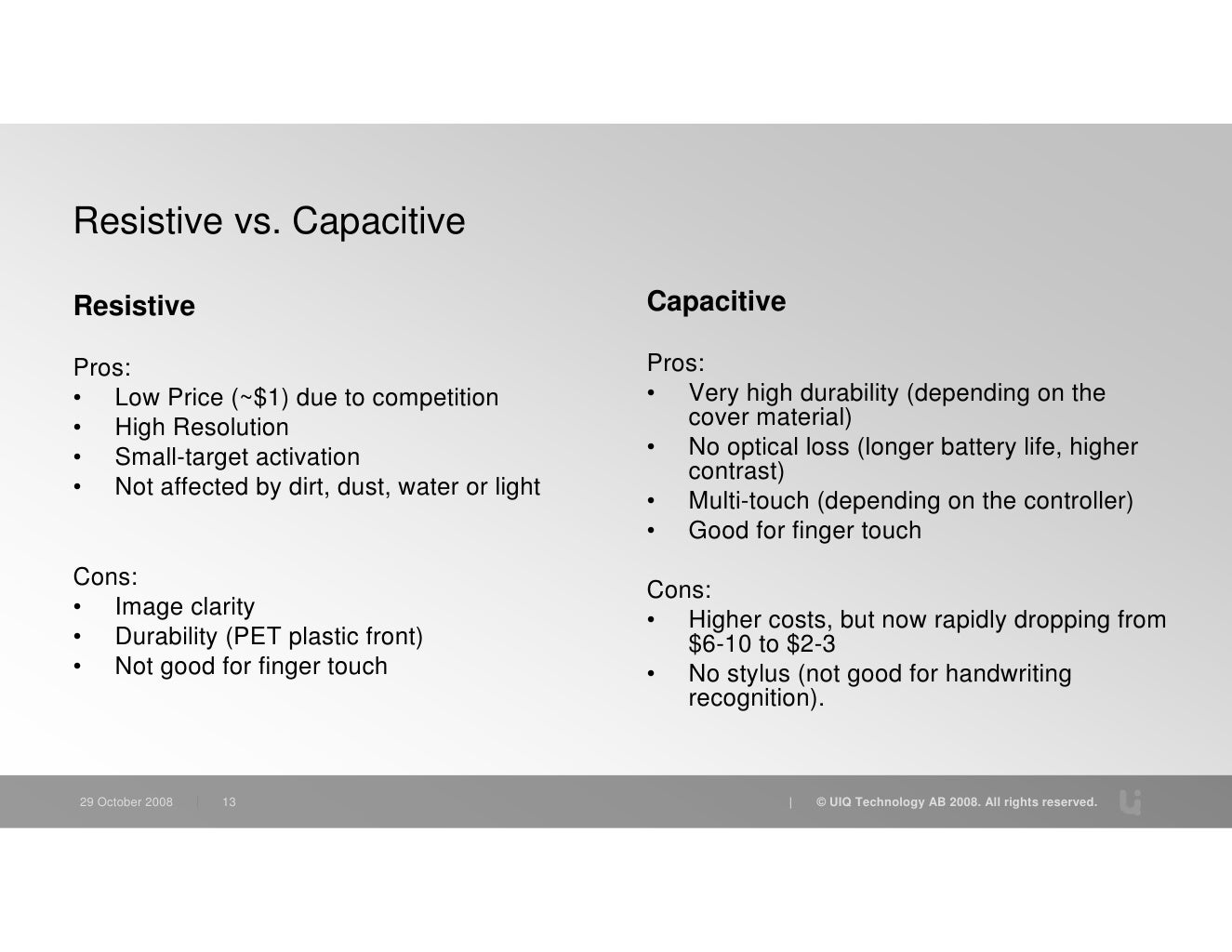 Resistive vs. Capacitive Resistive Capacitive