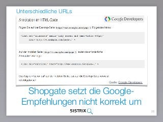 Shopgate setzt die Google-
Empfehlungen nicht korrekt um
28
Unterschiedliche URLs
Quelle: Google Developers
 
