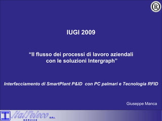 IUGI 2009 “ Il flusso dei processi di lavoro aziendali con le soluzioni Intergraph” Interfacciamento di SmartPlant P&ID  con PC palmari e Tecnologia RFID Giuseppe Manca 