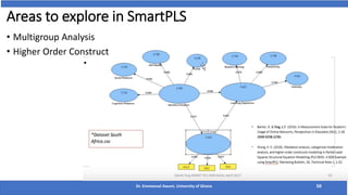 Areas to explore in SmartPLS
• Multigroup Analysis
• Higher Order Construct
Dr. Emmanuel Awuni, University of Ghana 50
 