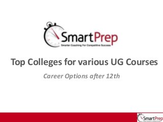 Top Colleges for various UG Courses
       Career Options after 12th
 