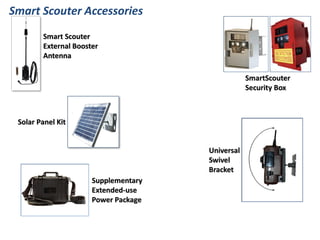 Smart Scouter Accessories 
Smart Scouter External Booster Antenna 
Solar Panel Kit 
Supplementary Extended-use Power Package 
SmartScouter Security Box 
Universal Swivel Bracket  