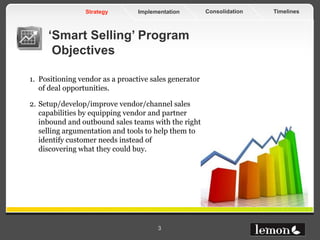Strategy        Implementation        Consolidation   Timelines



     ‘Smart Selling’ Program
      Objectives

1. Posit...