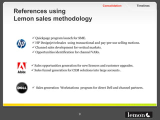 Consolidation            Timelines

References using
Lemon sales methodology

      Quickpage program launch for SME.
   ...