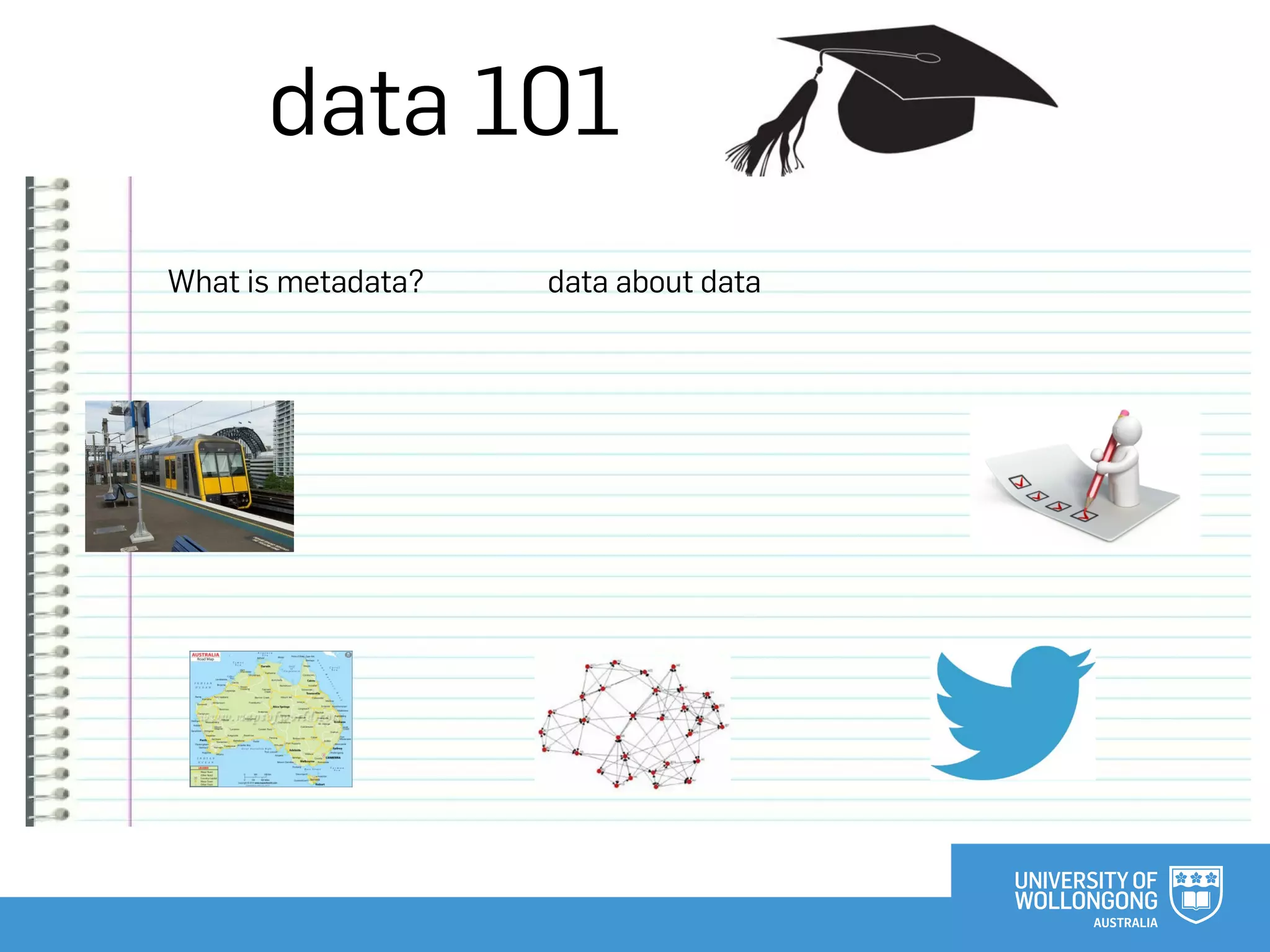 data 101
What is metadata? data about data
 