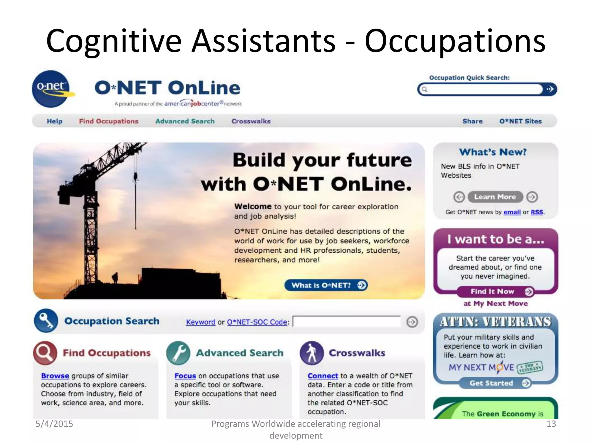 Cognitive Assistants - Occupations
5/4/2015
© IBM 2015, IBM Upward University
Programs Worldwide accelerating regional
development
13
 
