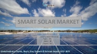 Global Industry Trends, Share, Size, Growth & Forecast Report 2017-2025
Industry: Renewable Energy
Figures: 53
Pages: 198
Tables: 36
SMART SOLAR MARKET
 