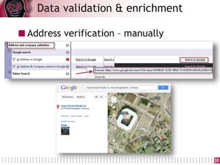 Address verification – manually
Data validation & enrichment
38
 