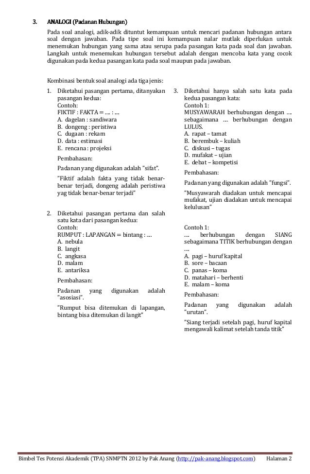 Contoh Soal Sbmptn Tes Kemampuan Dan Potensi Akademik Tkpa