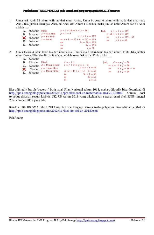 Smart Solution Un Matematika Sma 2013 Skl 2 4 Sistem Persamaan Linea