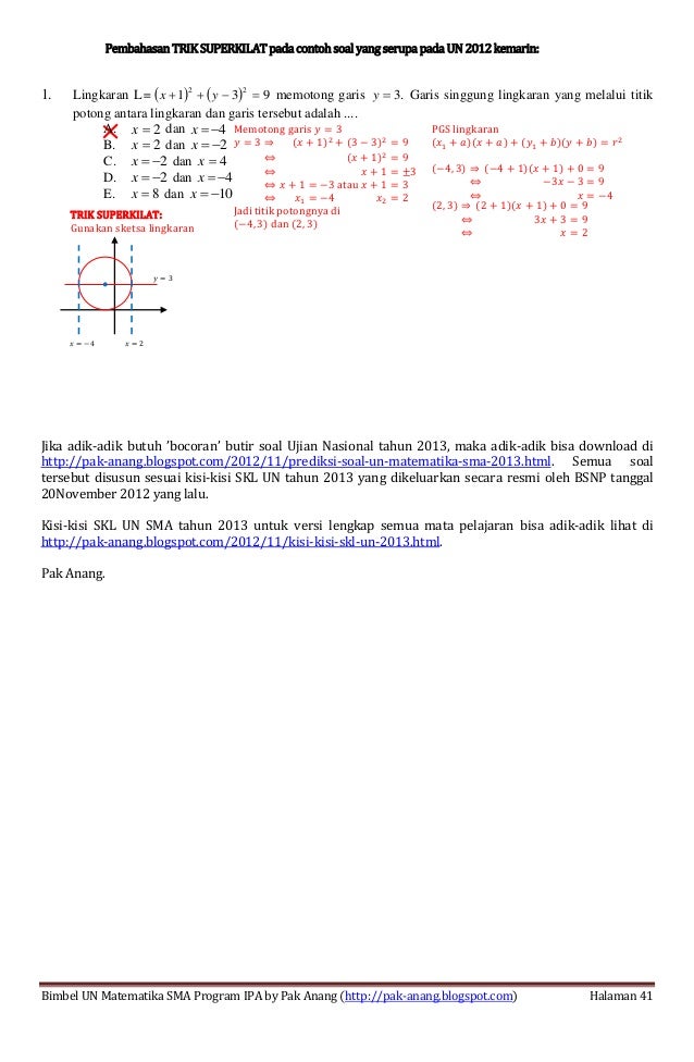 Contoh Latihan Soal Soal Un Matematika Tentang Lingkaran