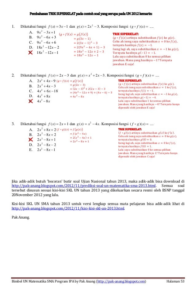 Smart Solution Un Matematika Sma 2013 Skl 2 7 Fungsi Komposisi Dan F