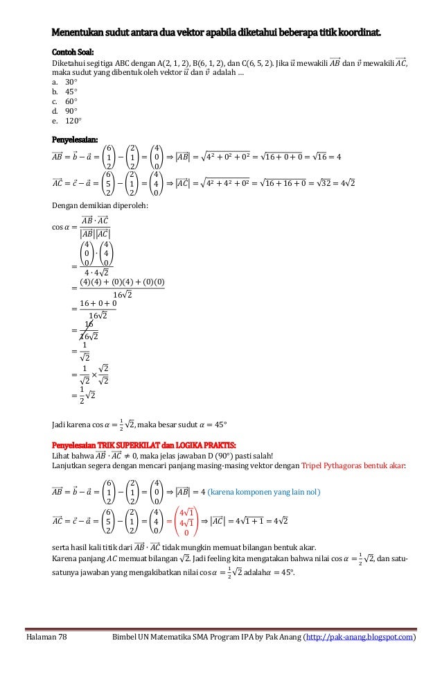 Contoh Soal Dan Pembahasan Sudut Antara Dua Vektor Matematika - Easy Study