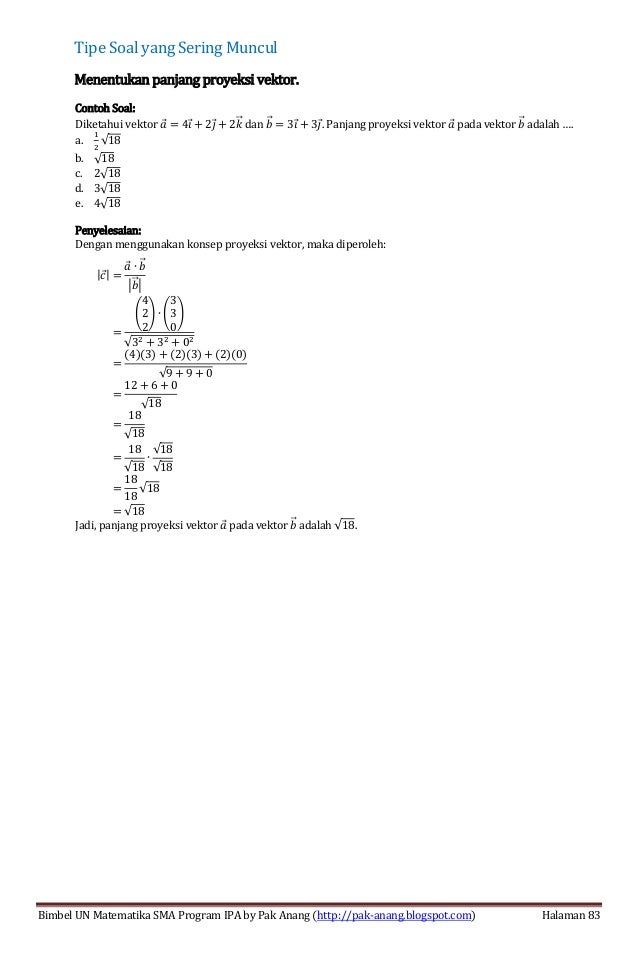 Smart Solution Un Matematika Sma 2013 Skl 2 12 Proyeksi Vektor