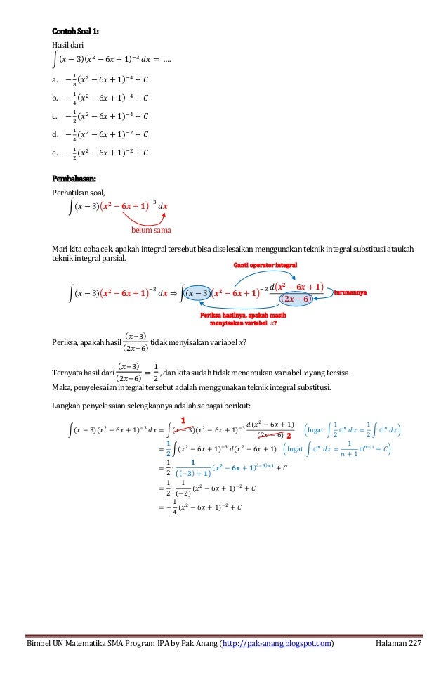 Smart Solution Un Matematika Sma 2013 Skl 5 3 Integral Tak Tentu Dan