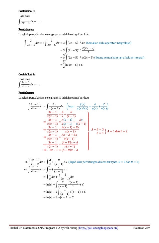 Smart Solution Un Matematika Sma 2013 Skl 5 3 Integral Tak Tentu Dan